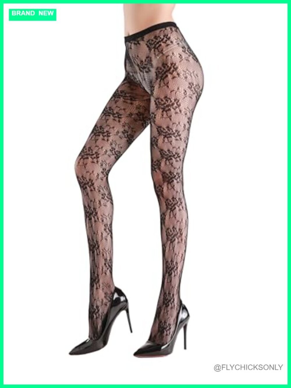 Sheer Fishnet Tights with Floral Pattern - High Rise, Stretchy Lace Stockings